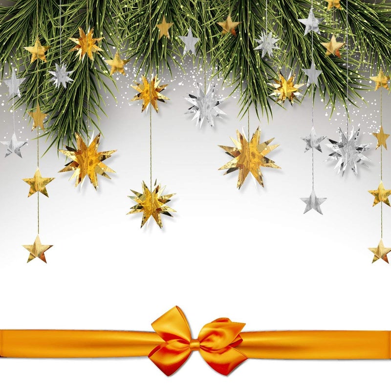 pinkblume Silver Star Garland Party Decorations Kit 3D Stars Metallic Bunting Banner for Holiday Xmas Birthday Wedding Baby Shower Hanging Decorations for Christmas Nursery Decor Clearance(4 Set) - Image 5